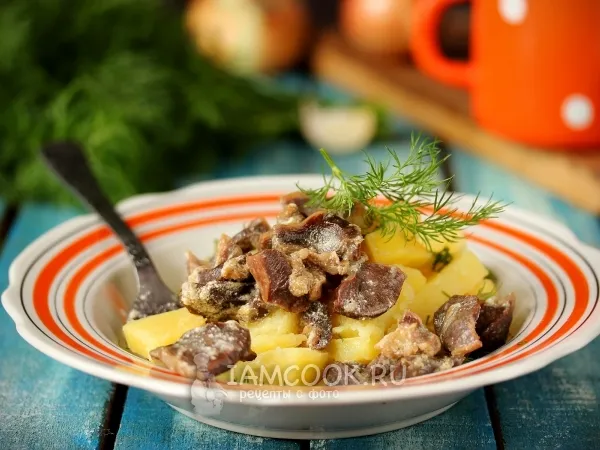 Фото блюда: Тушеные куриные желудки