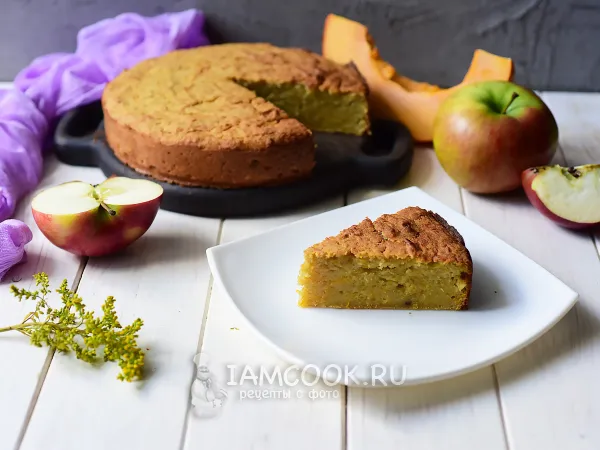 Фото блюда: Манник с тыквой и яблоками на кефире