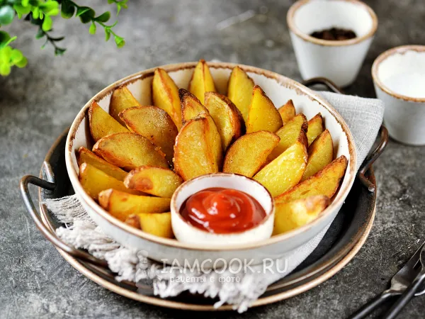 Фото готового блюда: Картошка по-деревенски с майонезом в духовке