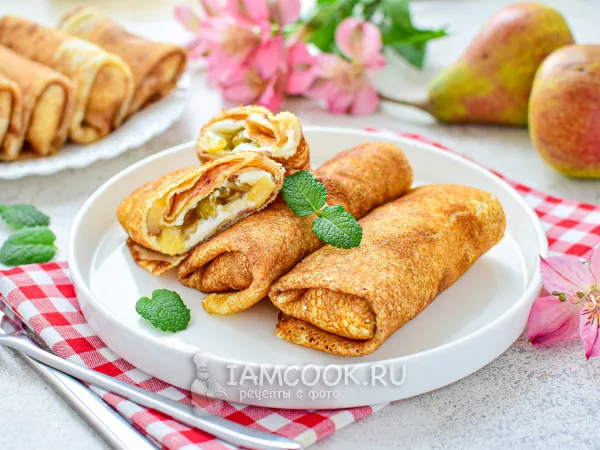 Фото блюда: Блины с грушей и маскарпоне