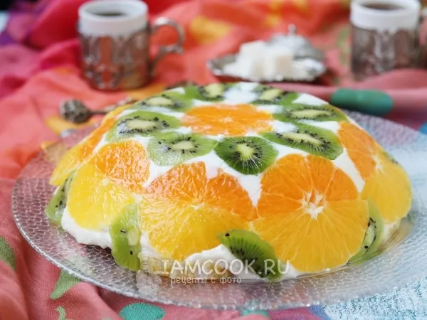 Фото блюда: Торт без выпечки с желатином и фруктами