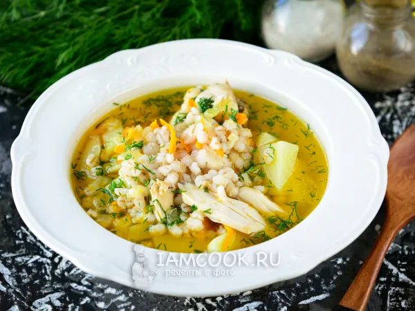 Фото готового блюда: Суп с курицей и перловкой