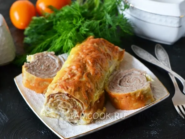 Фото блюда: Рулет из лаваша с фаршем