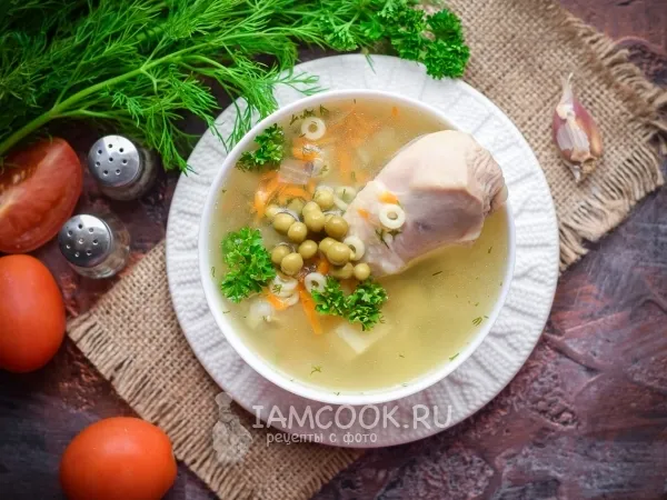Фото блюда: Куриный суп с зеленым горошком (консервированным)