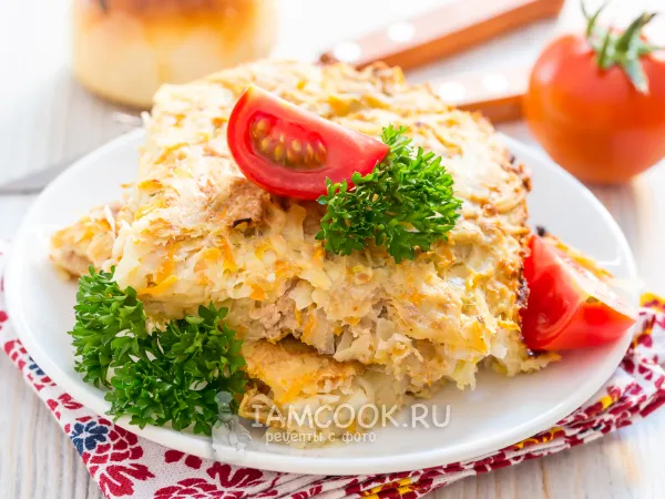 Фото блюда: Запеканка с картошкой, фаршем и сливками