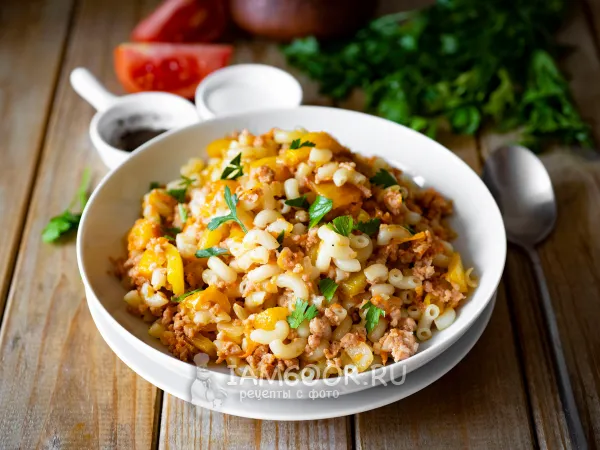 Фото блюда: Макароны по-флотски с фаршем и овощами