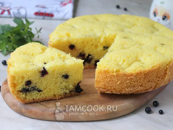 Фото готового блюда: Шарлотка с черникой в мультиварке