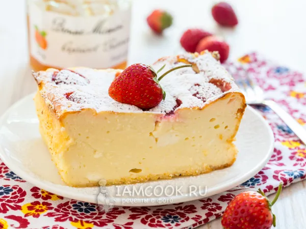 Фото блюда: Творожная запеканка на крахмале с клубникой