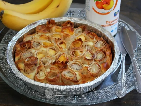 Фото блюда: Сладкая блинная запеканка с фруктами