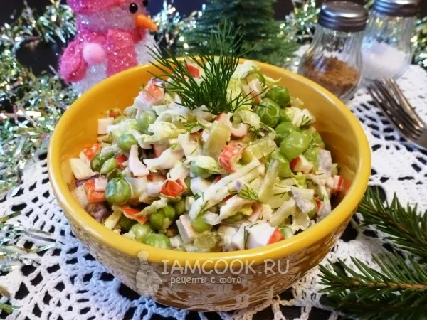 Фото блюда: Салат с крабовыми палочками и горошком