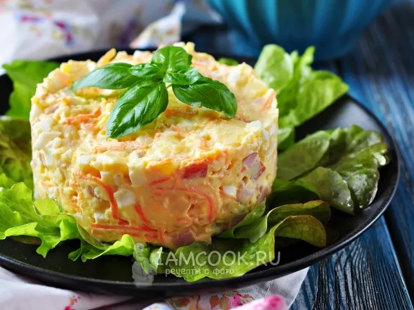 Фото блюда: Салат с корейской морковью и ветчиной