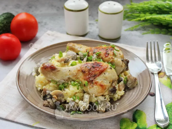 Фото блюда: Курица в сливках с грибами в духовке