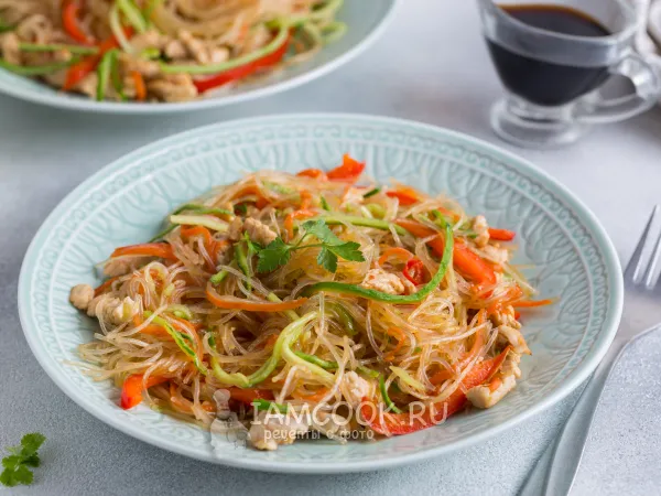 Фото блюда: Фунчоза с индейкой и овощами