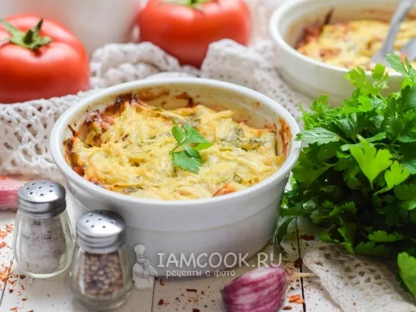 Фото блюда: Запеканка с кабачками, фаршем и картофелем