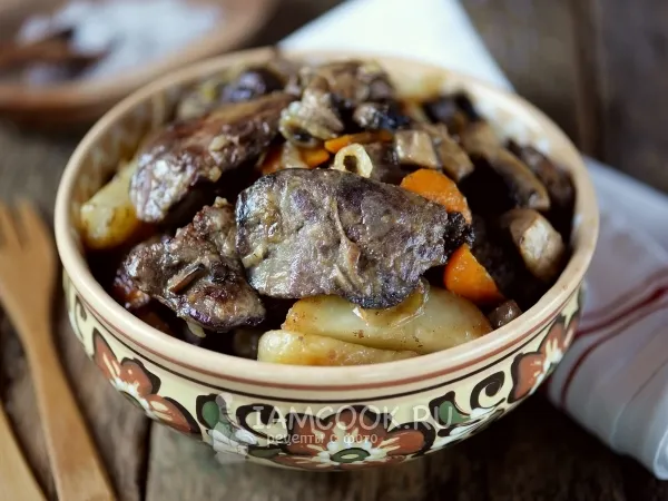 Фото готового блюда: Жареная картошка с печенью