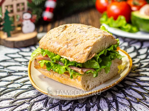 Фото готового блюда: Чиабатта с лососем