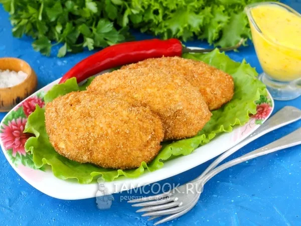 Фото блюда: Куриные котлеты с сыром в духовке