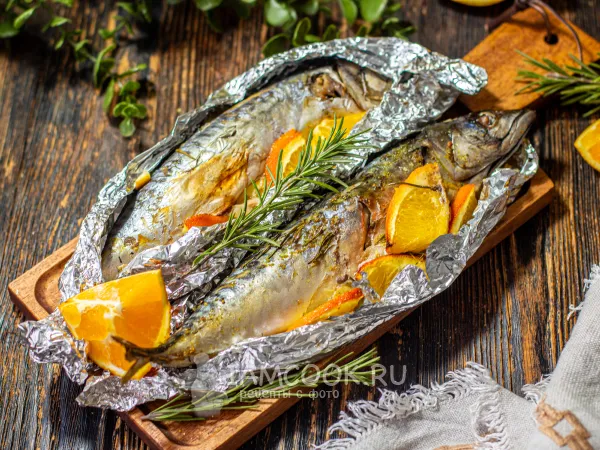 Фото блюда: Скумбрия с апельсином фольге в духовке