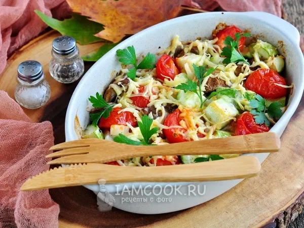 Фото блюда: Кабачки с грибами, запеченные в духовке