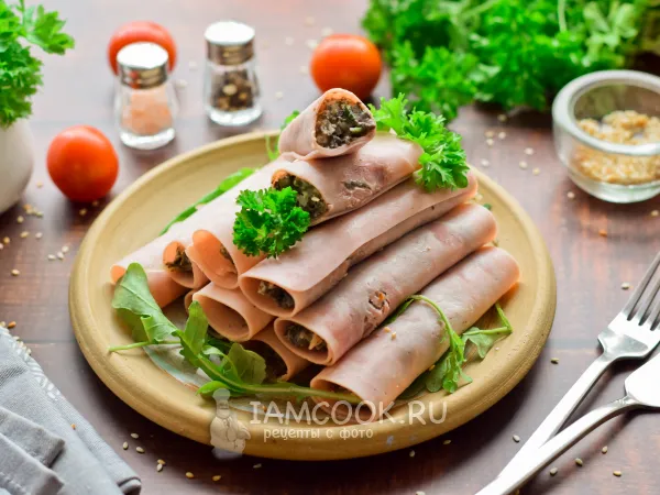 Фото блюда: Рулетики из ветчины с грибами