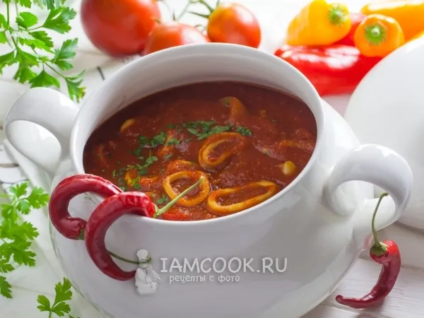 Фото блюда: Кальмары в томатном соусе