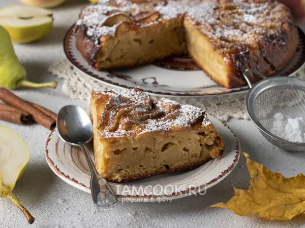 Фото блюда: Пирог с персиками и грушей