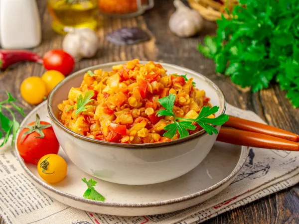 Фото блюда: Тушеная чечевица с овощами