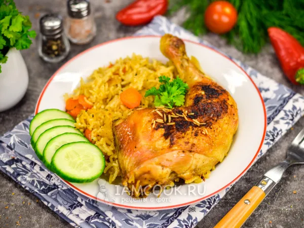 Фото блюда: Окорочка с рисом в рукаве в духовке