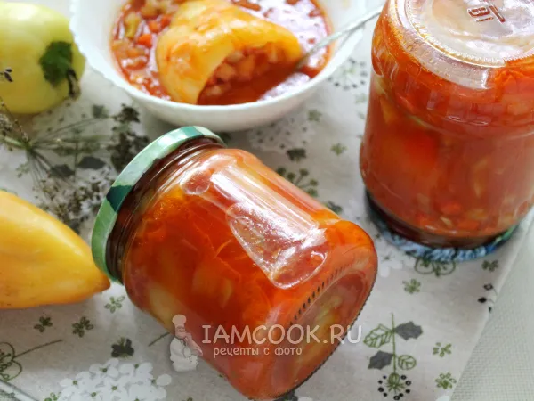 Фото блюда: Перцы, фаршированные овощами, на зиму в томате