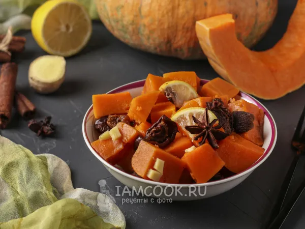 Фото блюда: Тушёная тыква с сухофруктами и лимоном