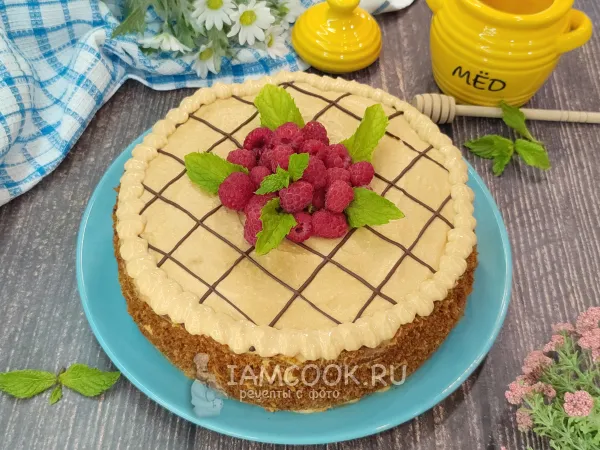 Фото блюда: Медовик с малиной