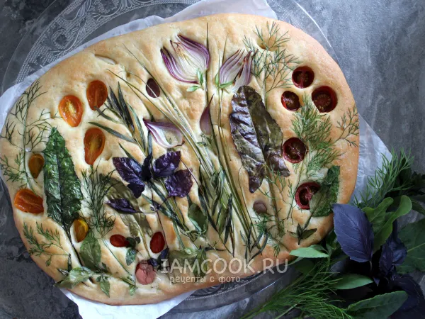 Фото блюда: Фокачча «Цветочная поляна»