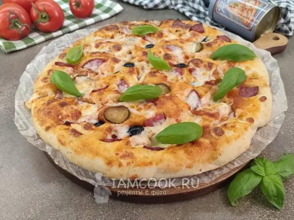 Фото блюда: Пицца из жидкого теста на дрожжах