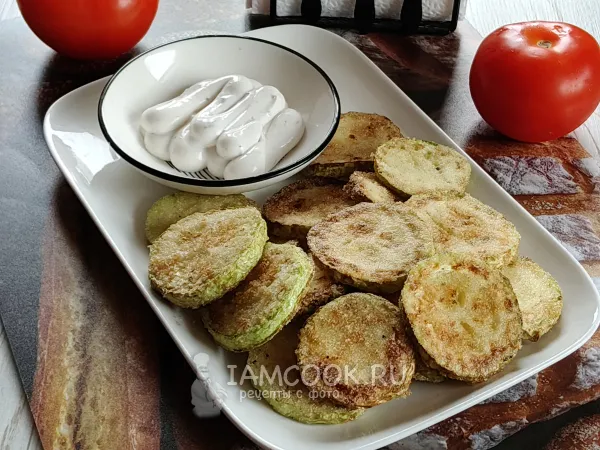 Фото блюда: Жареные кабачки в манке на сковороде