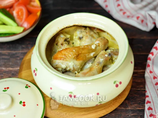 Фото блюда: Курица в сливках в горшочке в духовке