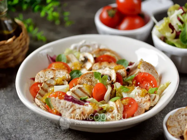 Фото готового блюда: Постный салат «Цезарь» с грибами