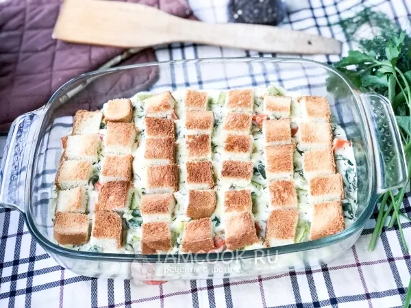 Фото готового блюда: Овощи в сметане с сухариками