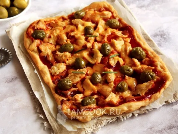 Фото блюда: Пицца с курицей и оливками