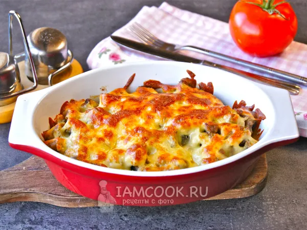 Фото готового блюда: Жульен со свининой и грибами