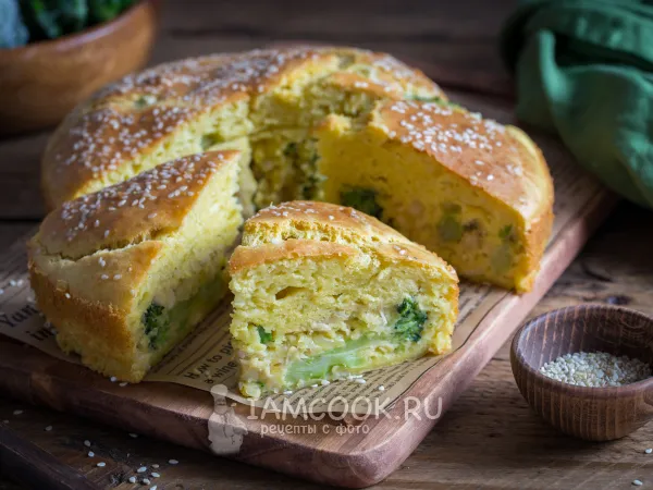 Фото блюда: Заливной пирог с курицей и брокколи