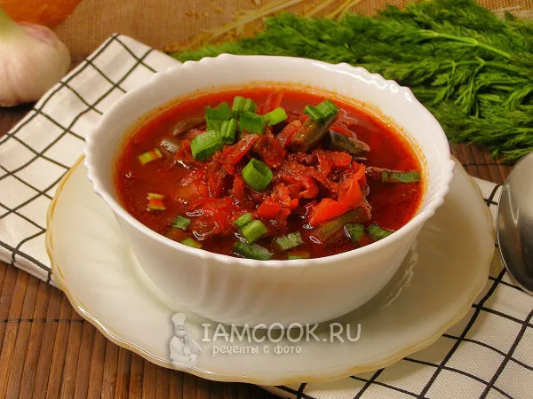 Фото блюда: Постный борщ со стручковой фасолью без капусты