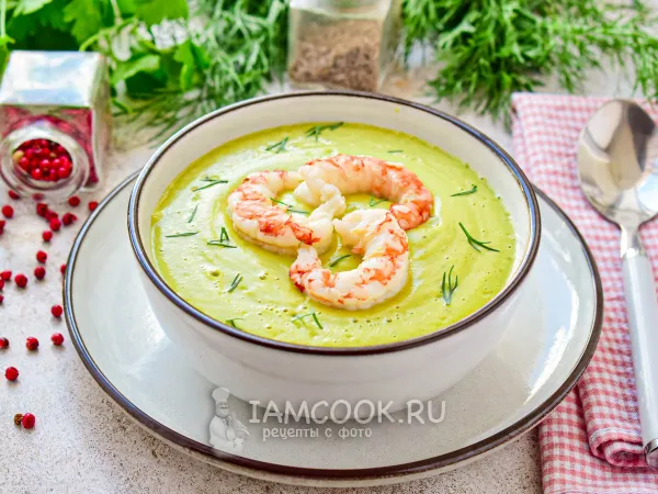 Фото блюда: Суп-пюре из кабачков с креветками
