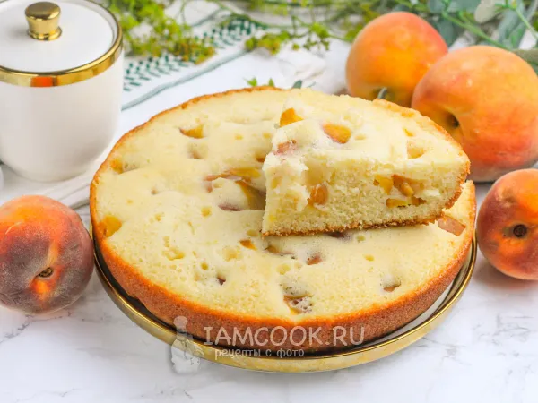 Фото блюда: Пирог с персиками на сковороде