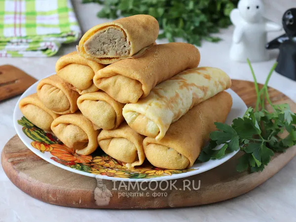 Фото блюда: Блины с печенью и картошкой