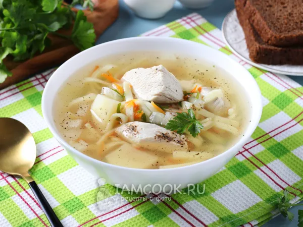 Фото готового блюда: Куриный суп с яичной лапшой