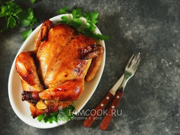 Фото готового блюда: Курица, запеченная с киви и апельсинами