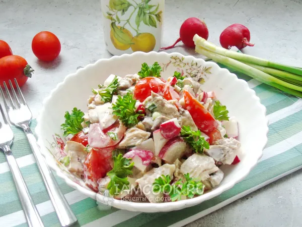 Фото готового блюда: Салат со свининой с грибами