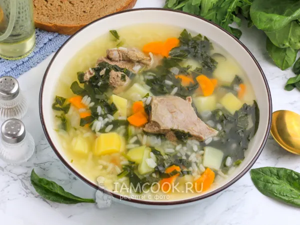 Фото блюда: Суп со шпинатом на говяжьем бульоне