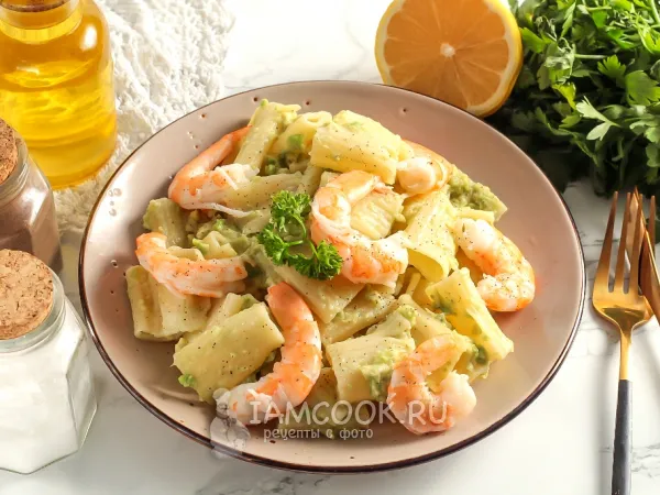 Фото блюда: Паста с авокадо и креветками