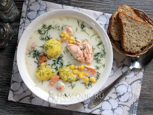 Фото блюда: Суп с лососем и креветками